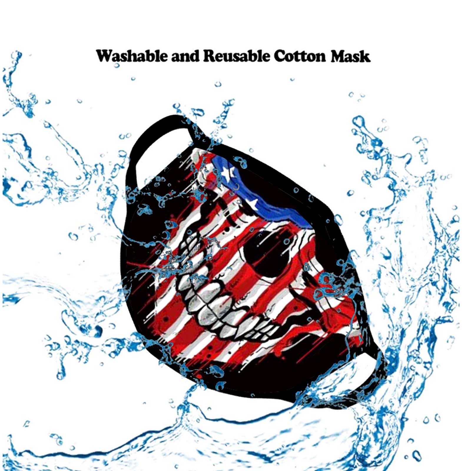 FCM-031ABK American Bling US Flag Color Skull Fabric Face Mask Double Layer Set of 2