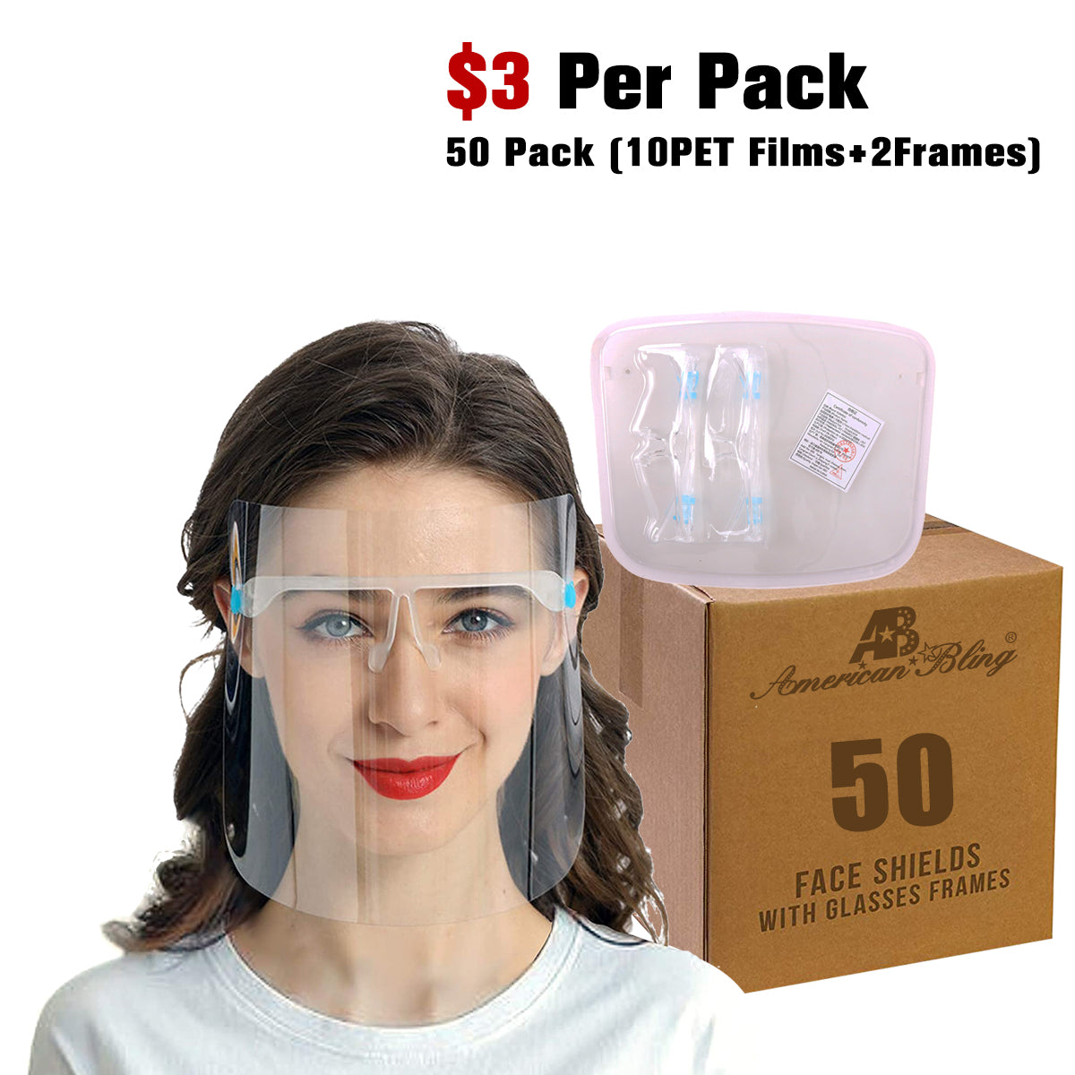 500 PCS Transparent Reusable Face Visor 100 Goggles Frames-Safety Face Shield Goggle Shield