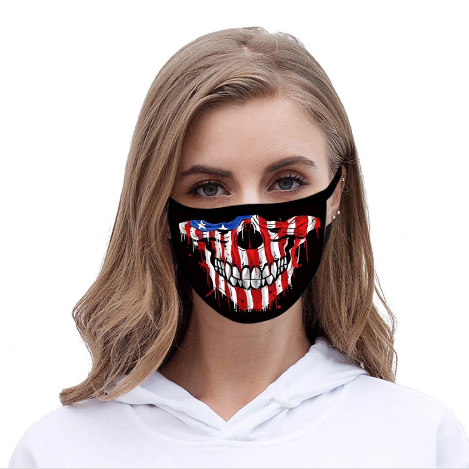 FCM-031ABK American Bling US Flag Color Skull Fabric Face Mask Double Layer Set of 2