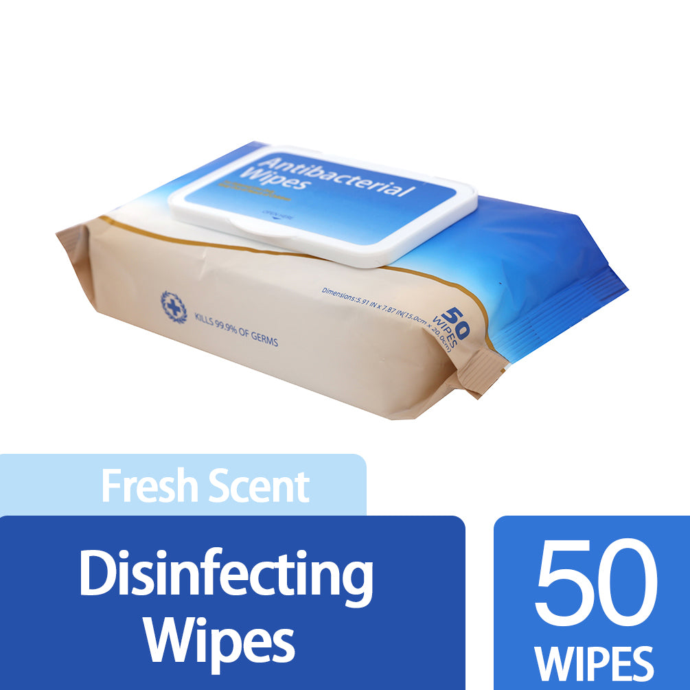 Antibacterial Wipes Resealable Bag (50 Count x 24)