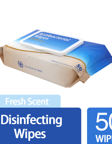 Antibacterial Wipes Resealable Bag (50 Count x 12)