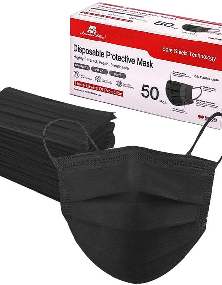 1000 Pcs Black Disposable Face Masks for Protection, 3 Ply Face Mask Breathable and Comfortable