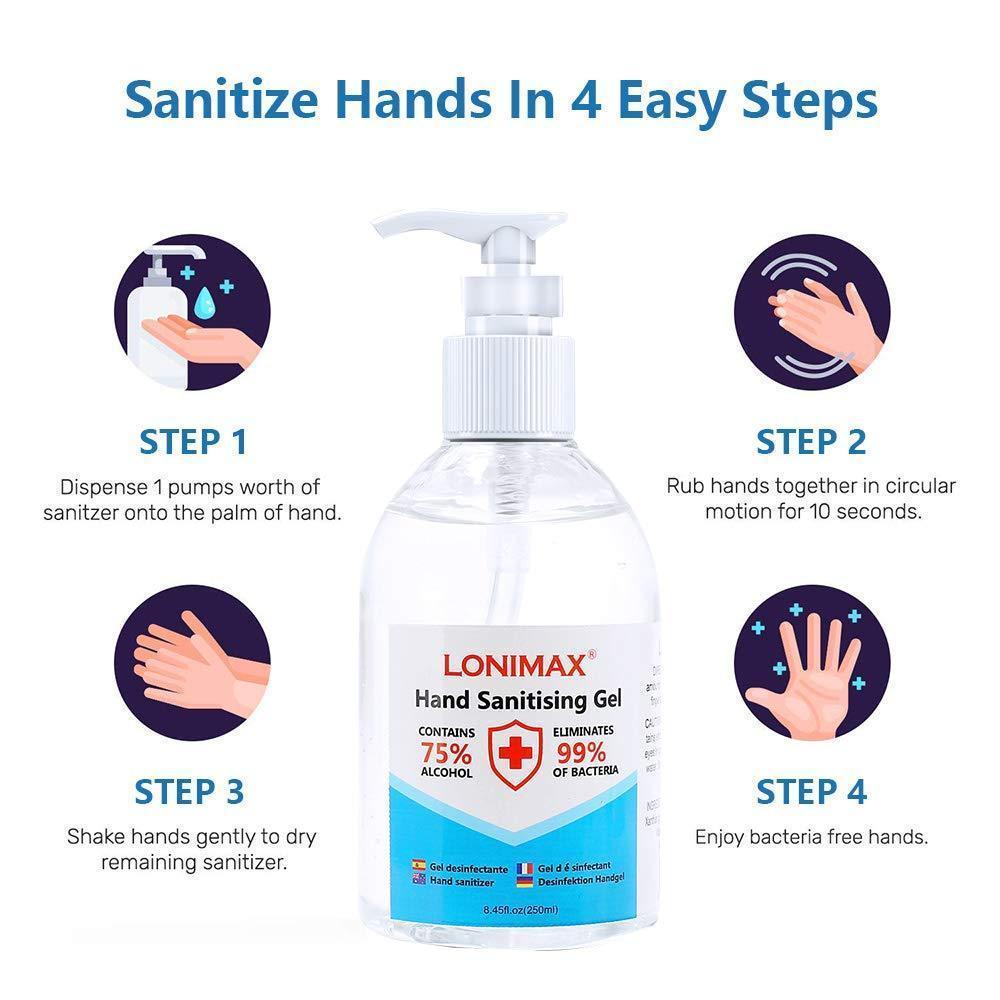 8.45 Fl Oz, Bottle of 12  Gel Hand Sanitizer with Aloe Vera Disinfectant Alcohol Liquid 75%