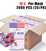 2000Pcs  American Bling 20PCS/Box  American Flag Colors Print Disposable Face Masks 3 Layers Face Masks