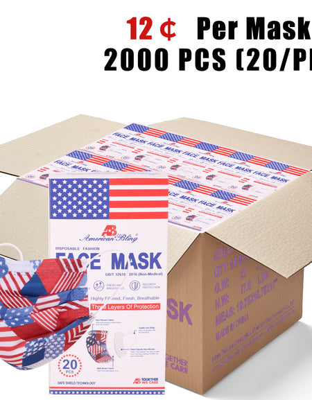 2000Pcs  American Bling 20PCS/Box  American Flag Colors Print Disposable Face Masks 3 Layers Face Masks