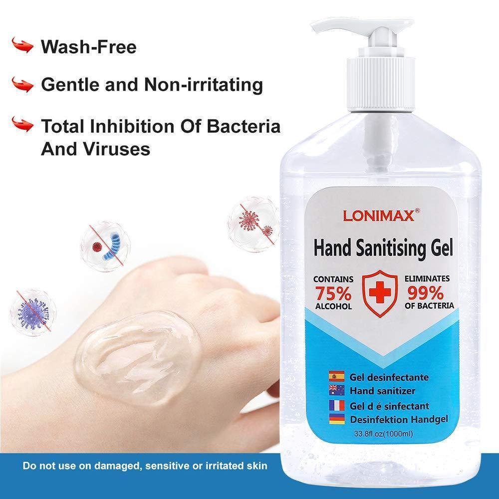 33.8 Fl Oz, Bottle of 8  Gel Hand Sanitizer with Aloe Vera Disinfectant Alcohol Liquid 75%