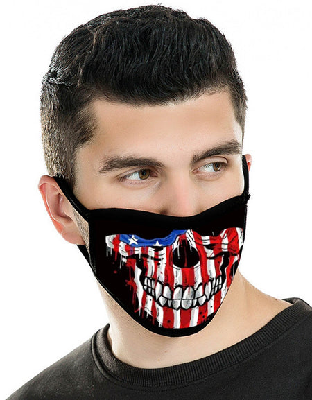 FCM-031ABK American Bling US Flag Color Skull Fabric Face Mask Double Layer Set of 2
