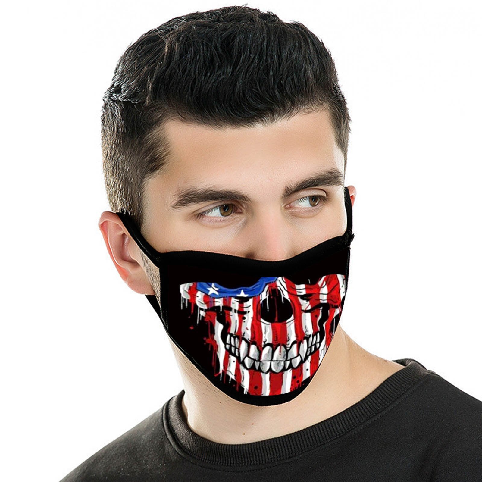 FCM-031ABK American Bling US Flag Color Skull Fabric Face Mask Double Layer Set of 2
