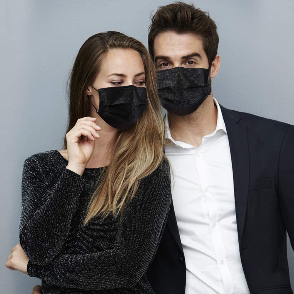 1000 Pcs Black Disposable Face Masks for Protection, 3 Ply Face Mask Breathable and Comfortable