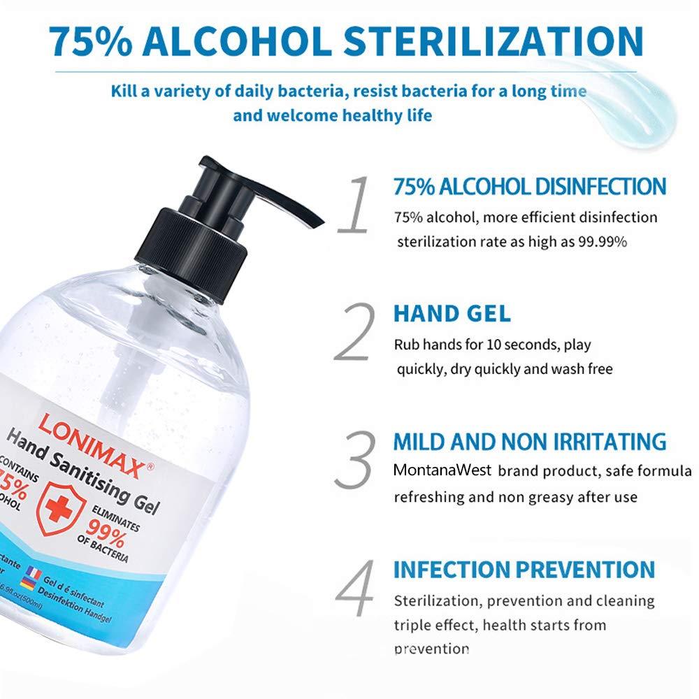 16.9 Fl Oz, Bottle of 6 Gel Hand Sanitizer with Aloe Vera  Disinfectant Alcohol Liquid 75%