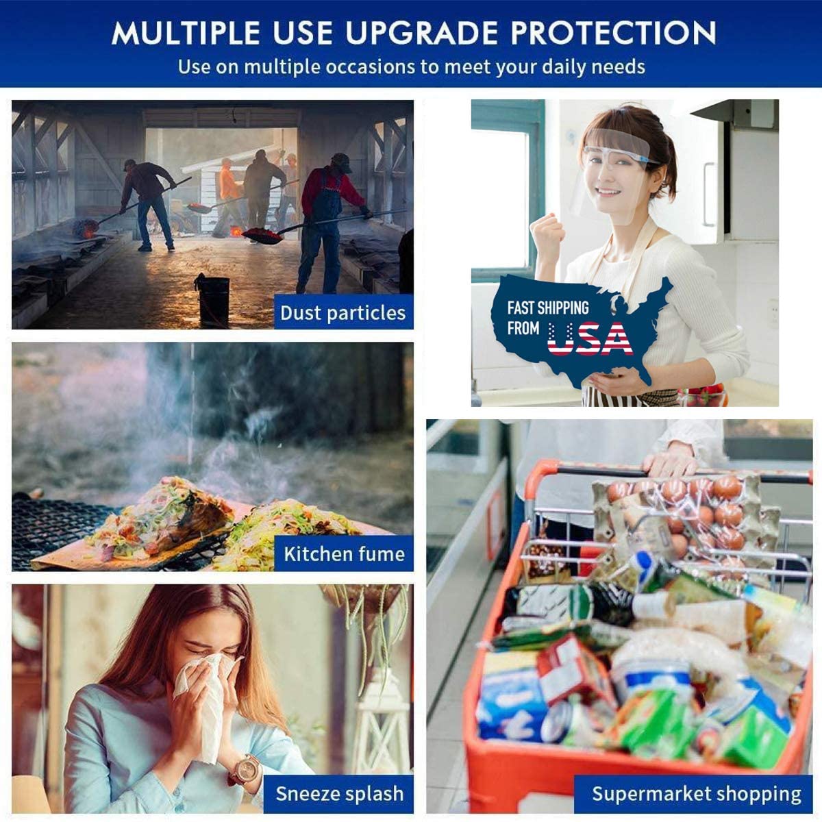 1000Pack Safety Face Shield Anti-Fog Face Visor 1000 Pcs Replaceable Shields & 1000 Pairs Reusable Goggles Protect Eyes and Face