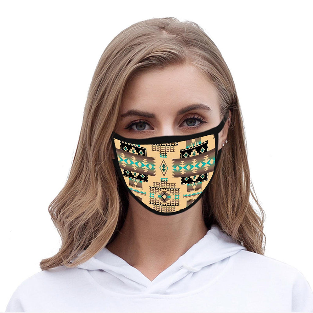 FCM-010 Coffee American Bling Aztec Print Fabric Face Mask Double Layer Set of 2