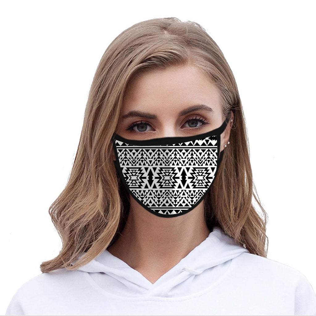 FCM-006 Black & White Aztec Print Fabric Face Mask Double Layer Set of 2