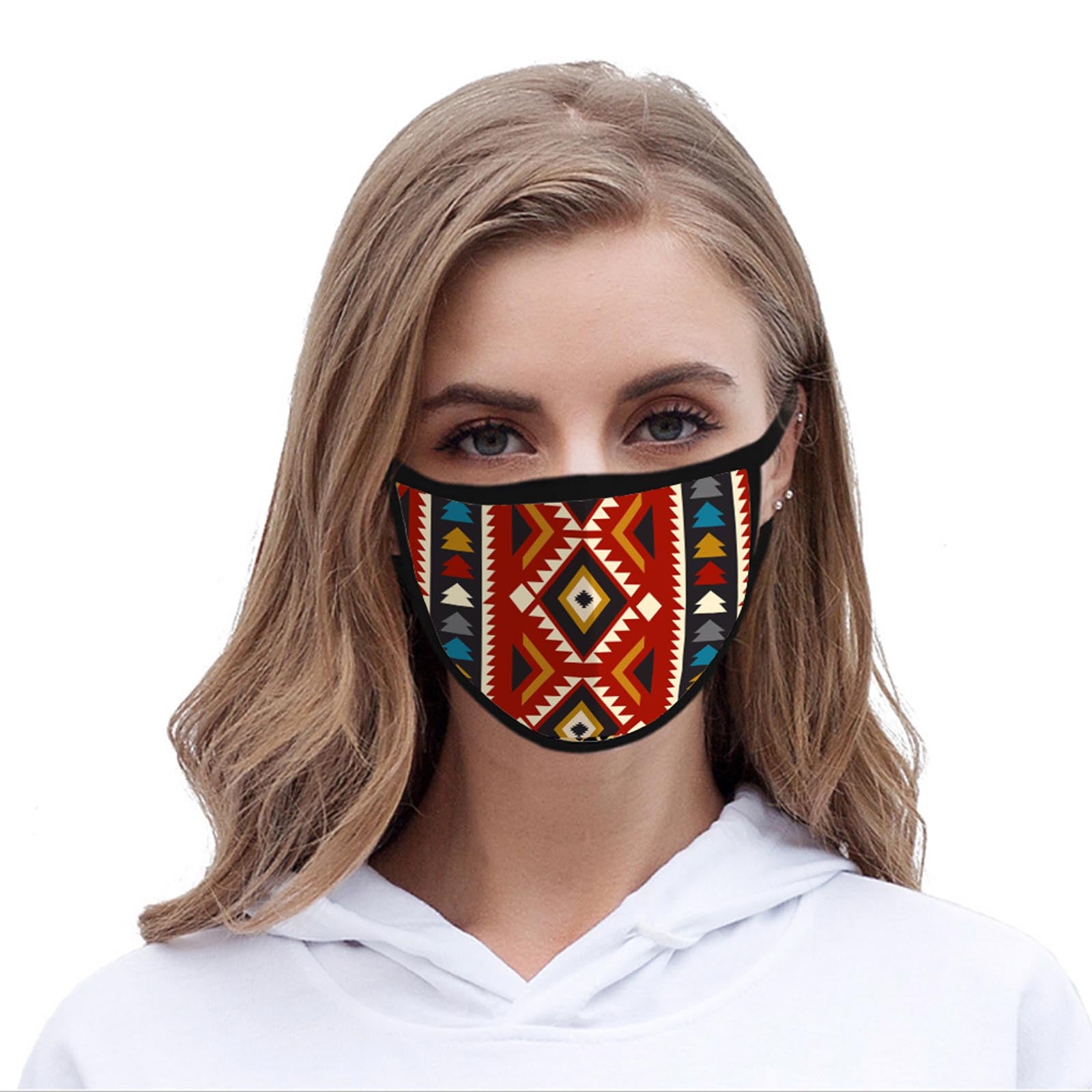 SFCM-008 Red Aztec Print Fabric Face Mask Double Layer 1Pcs