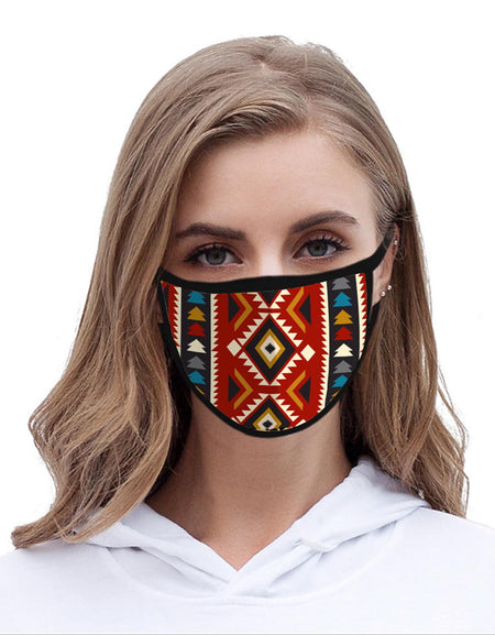 SFCM-008 Red Aztec Print Fabric Face Mask Double Layer 1Pcs