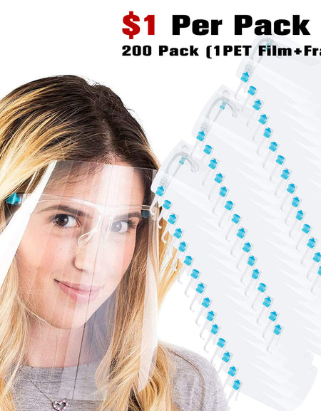 200Pack Safety Face Shield Anti-Fog Face Visor 200 Pcs Replaceable Shields & 200 Pairs Reusable Goggles Protect Eyes and Face