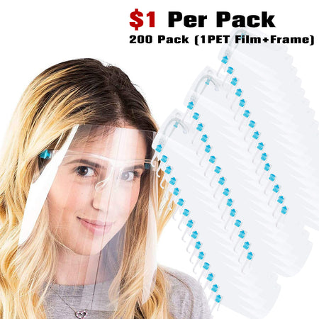 200Pack Safety Face Shield Anti-Fog Face Visor 200 Pcs Replaceable Shields & 200 Pairs Reusable Goggles Protect Eyes and Face