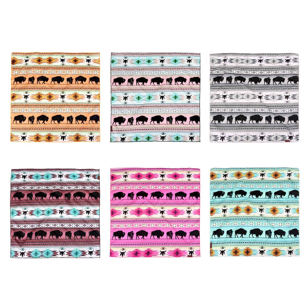 BDN01  American Bling Native Pattern Buffalo Print Bandana - Assorted Colors (12 PCS)