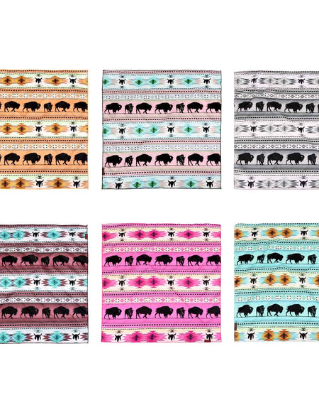 BDN01  American Bling Native Pattern Buffalo Print Bandana - Assorted Colors (12 PCS)