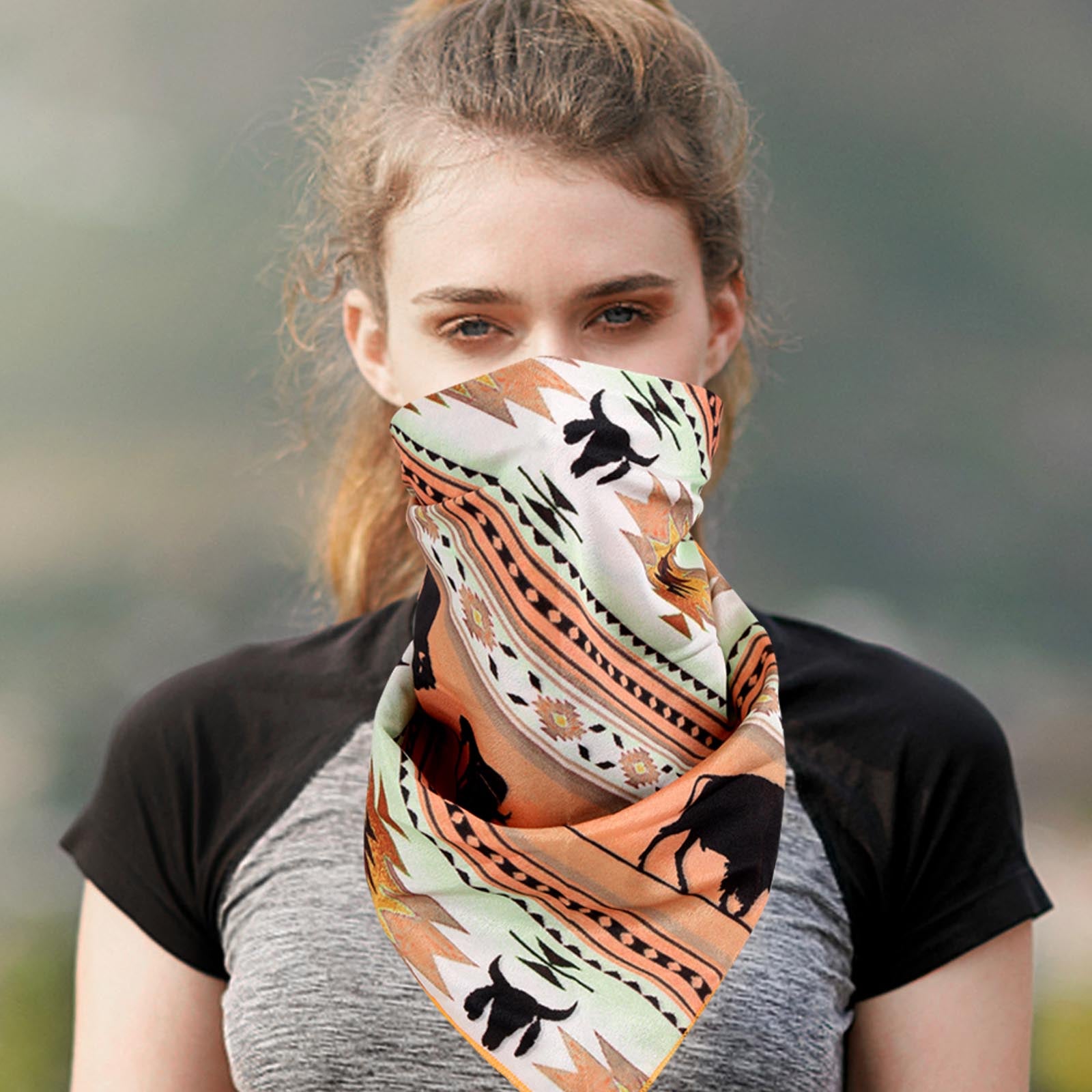 BDN01  American Bling Native Pattern Buffalo Print Bandana - Assorted Colors (12 PCS)