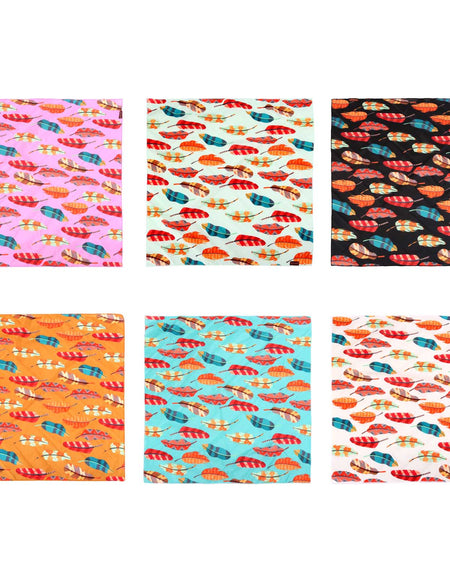 BDN04  American Bling Feather Pattern Print Bandana- Assorted Colors (12 PCS)