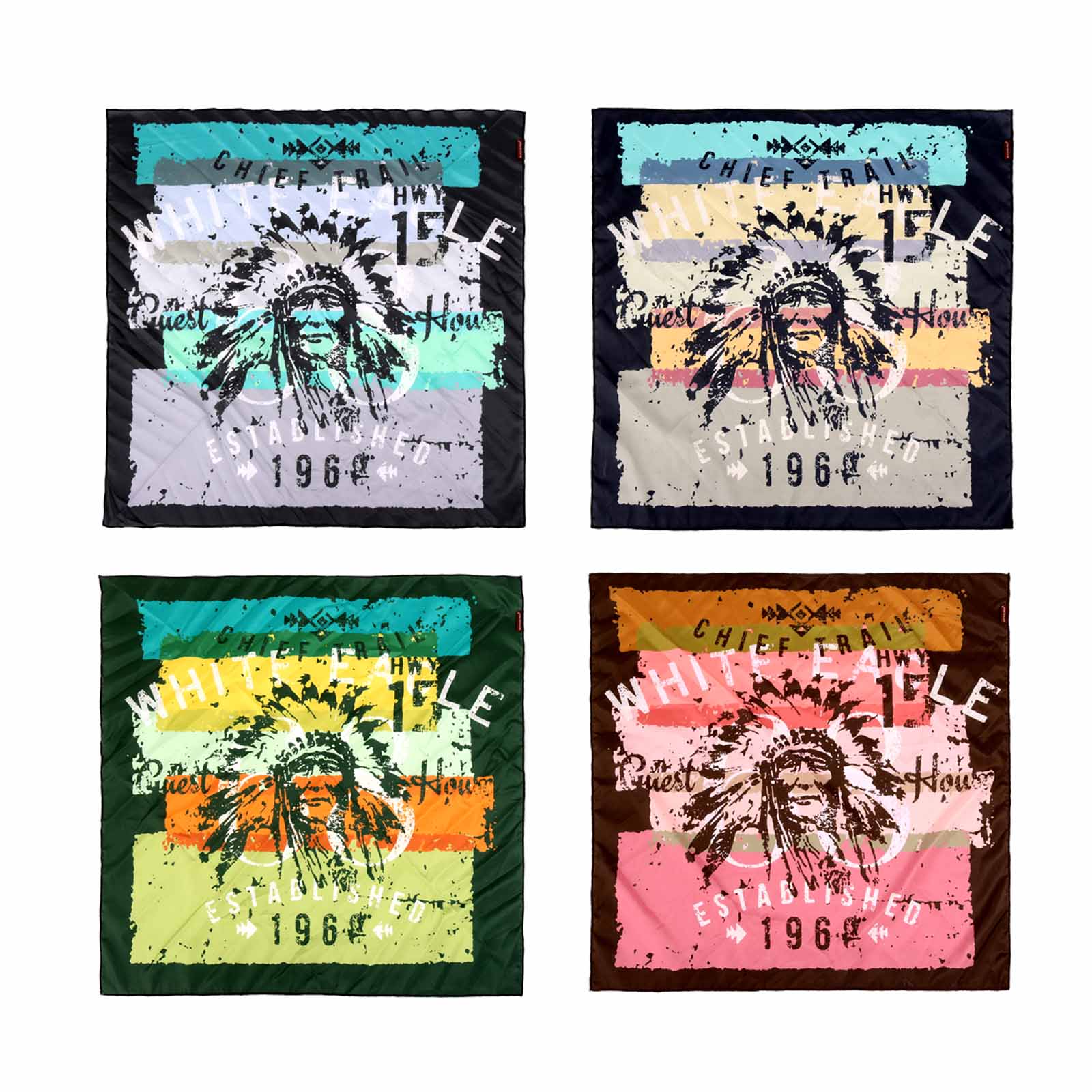BDN13  American Bling Indian Chief Print Bandana - Assorted Colors (12 PCS)