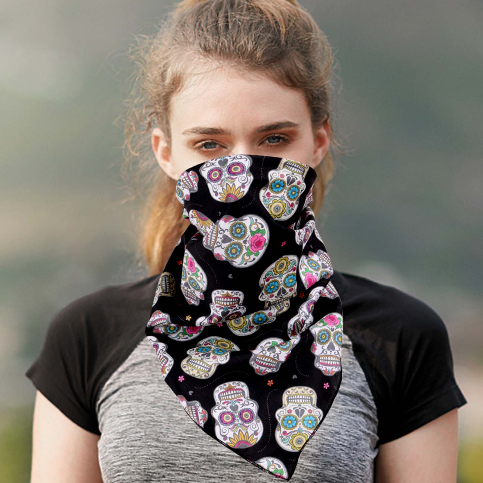 BDN09  American Bling Sugar Skull Print Bandana- Assorted Colors (12 PCS)