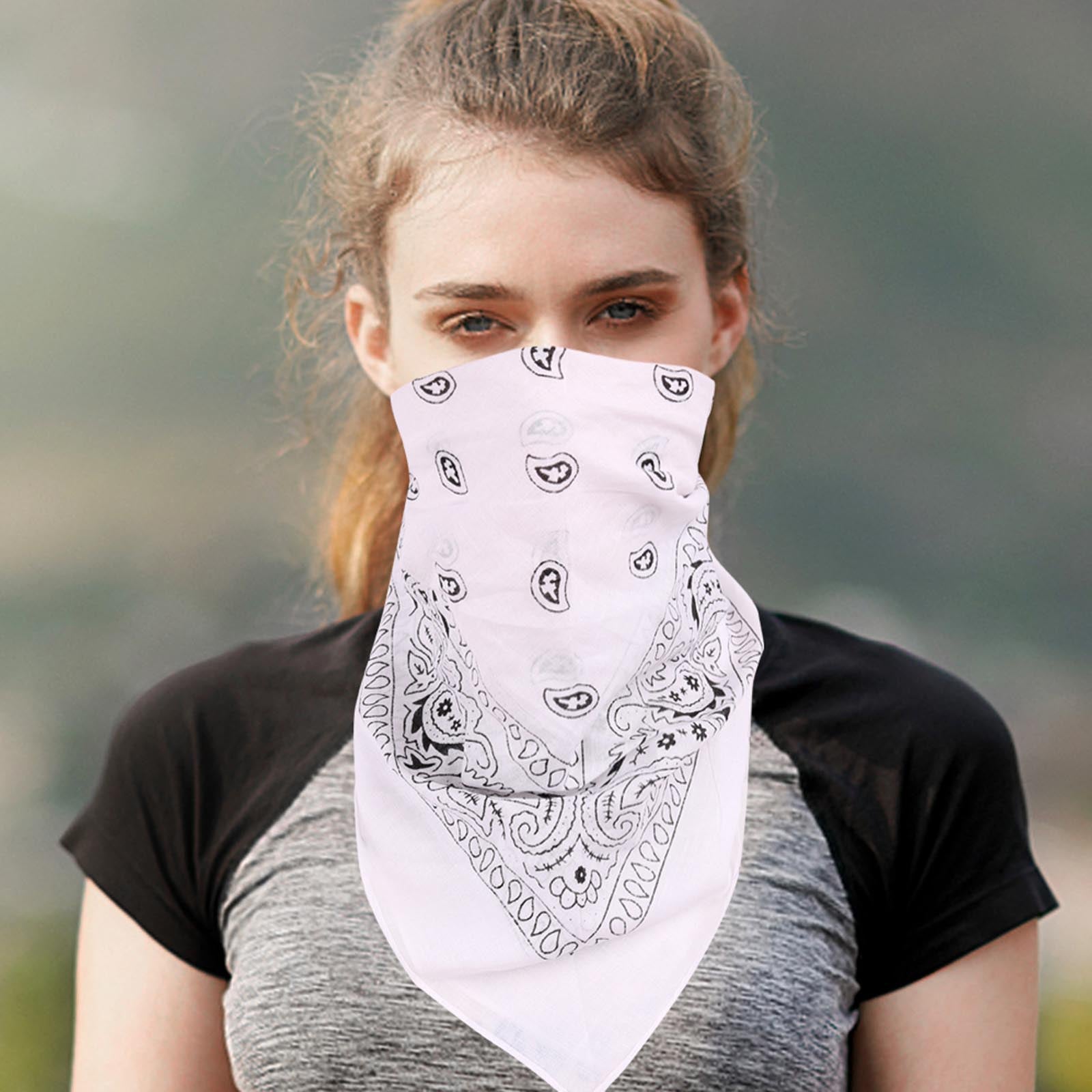 2 PCS Bandanas for Women Men, Multi-Purpose Scarf with Western Print Bandana Headband Scarf Headwear- Black & White