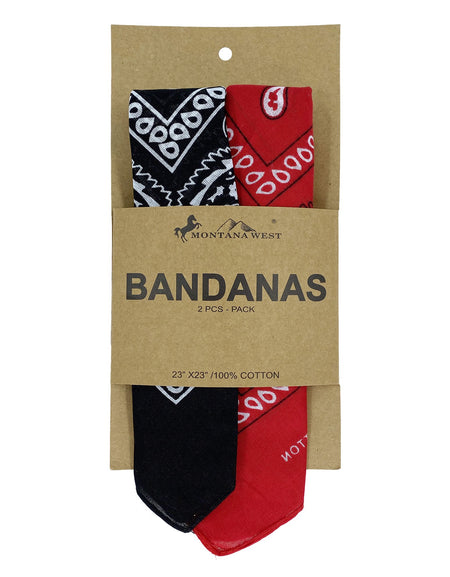 2 PCS Bandanas for Women Men, Multi-Purpose Scarf with Western Print Bandana Headband Scarf Headwear- Black & Red
