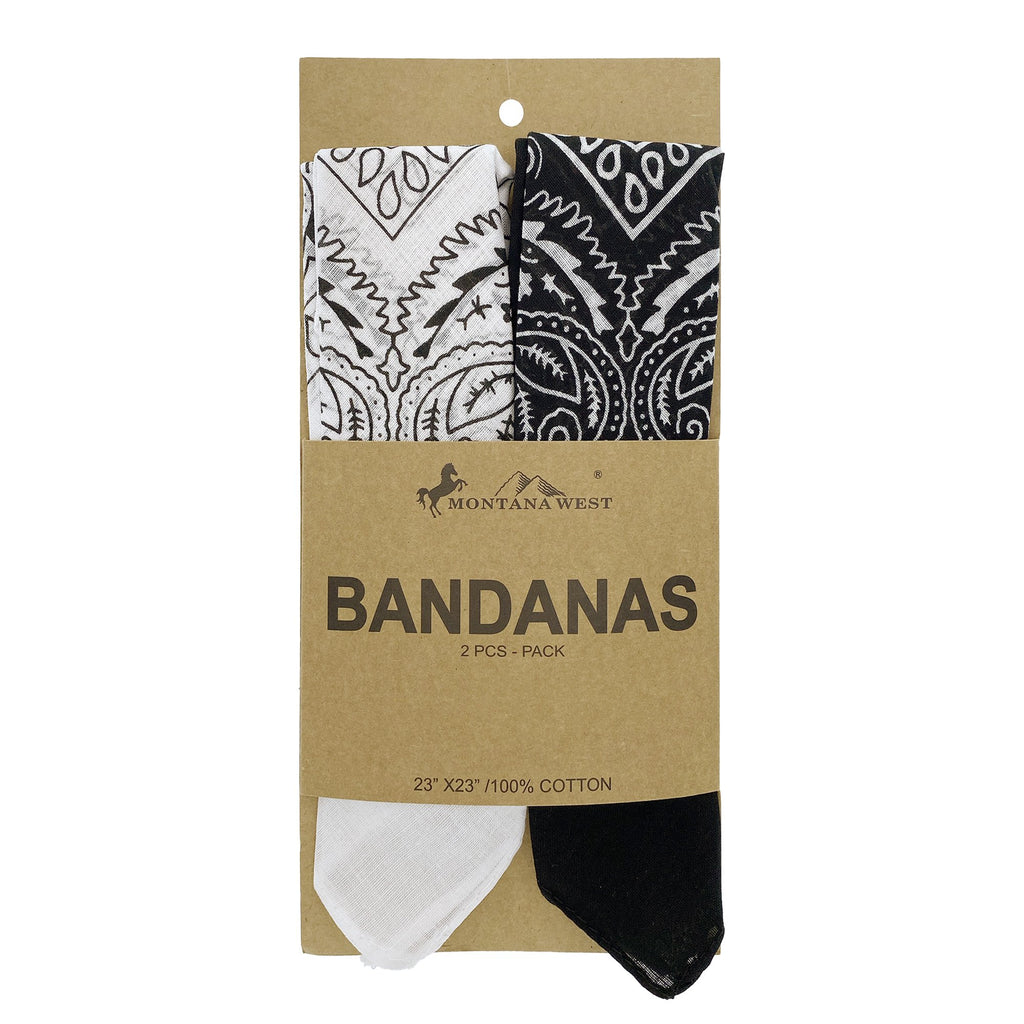 2 PCS Bandanas for Women Men, Multi-Purpose Scarf with Western Print Bandana Headband Scarf Headwear- Black & White