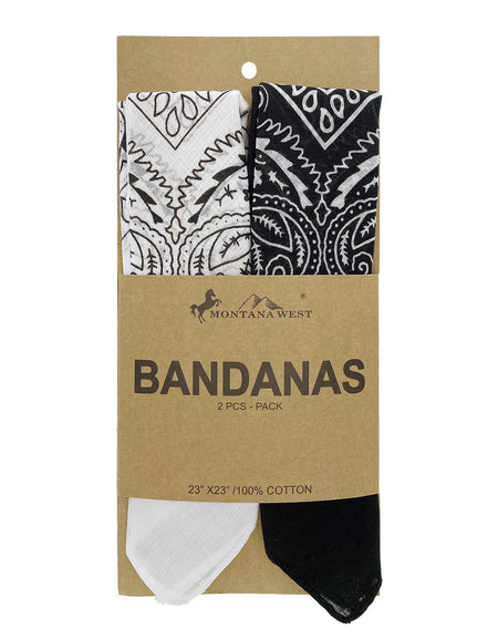 2 PCS Bandanas for Women Men, Multi-Purpose Scarf with Western Print Bandana Headband Scarf Headwear- Black & White