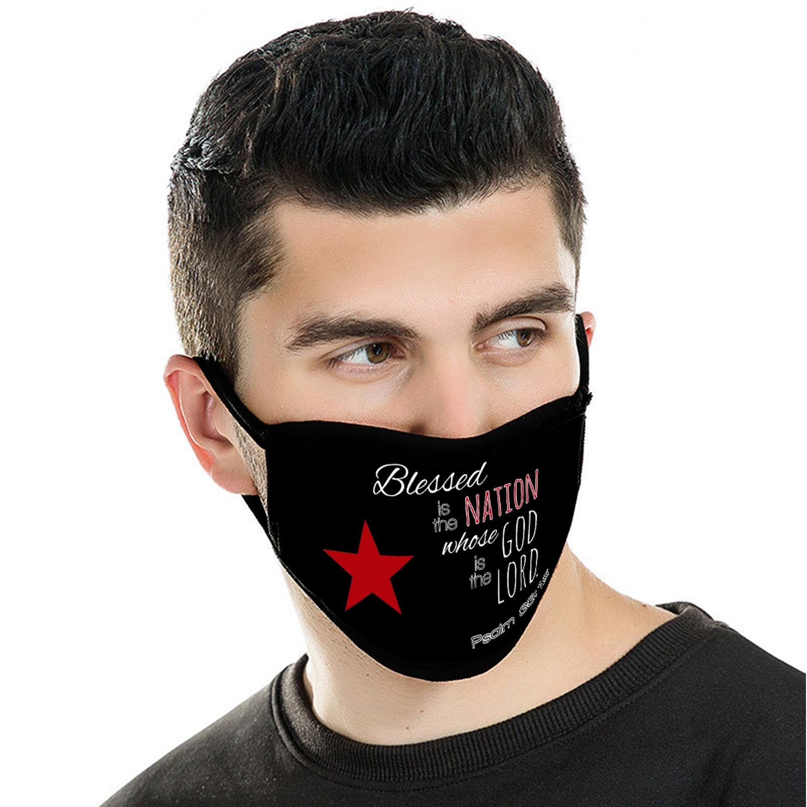 FCM-004  American Bling "Blessed is the Nation Whose God is the Lord "Fabric Face Mask Double Layer Set of 2