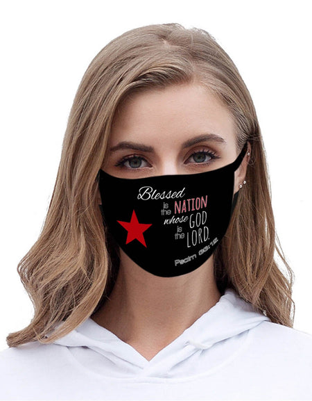 FCM-004  American Bling "Blessed is the Nation Whose God is the Lord "Fabric Face Mask Double Layer Set of 2