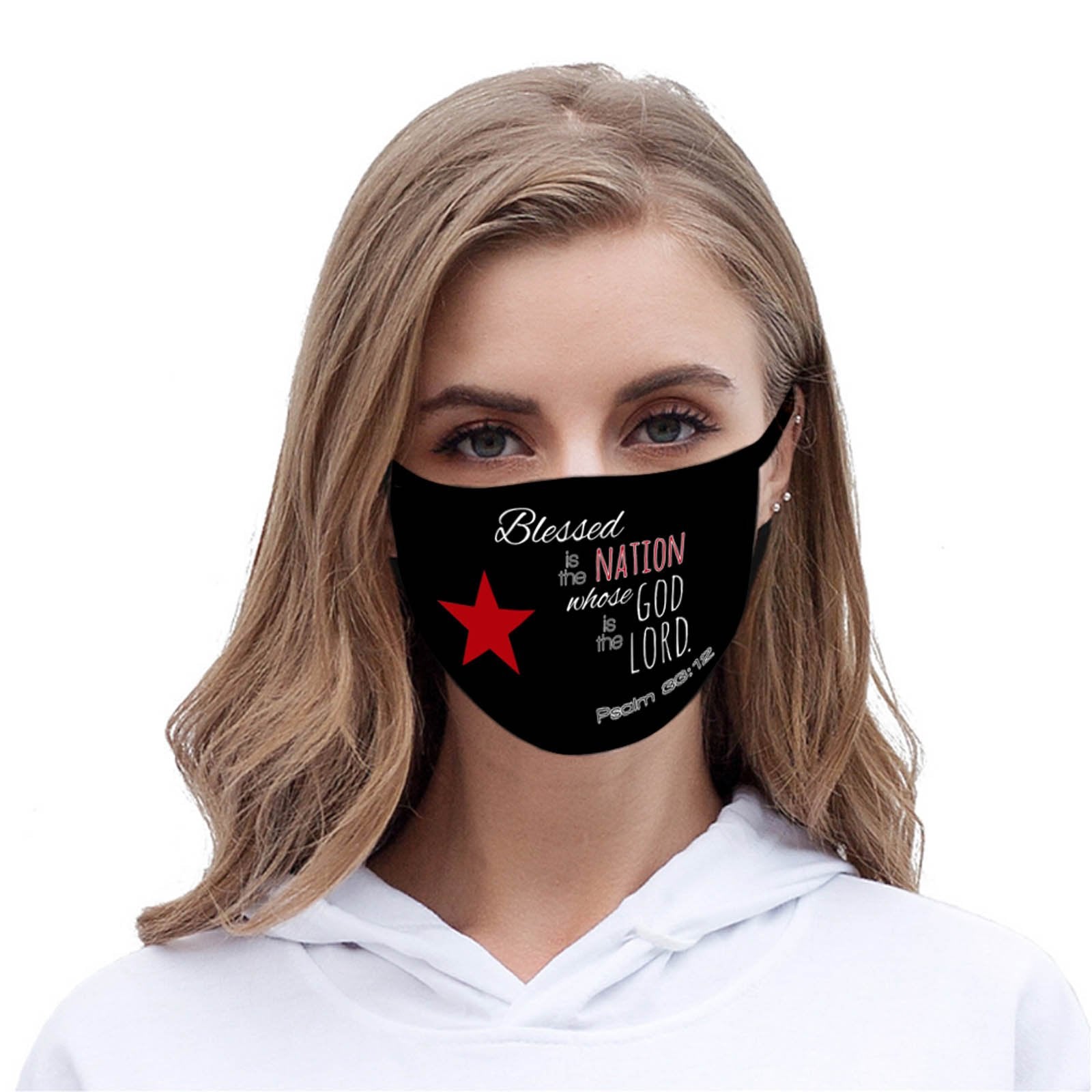 FCM-004  American Bling "Blessed is the Nation Whose God is the Lord "Fabric Face Mask Double Layer Set of 2