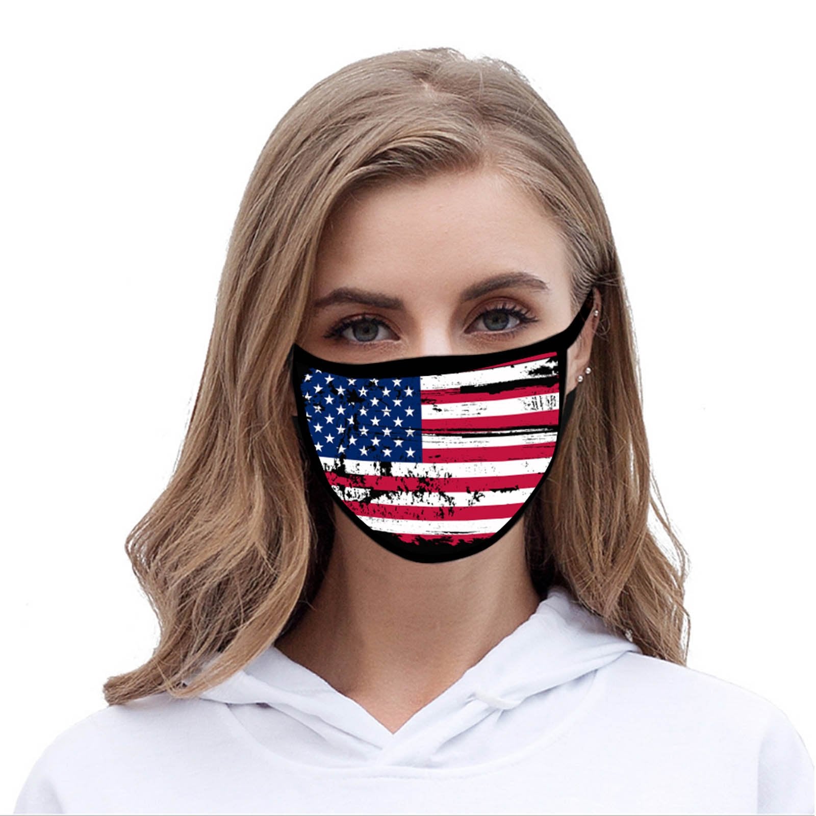 FCM-017 American Bling US Flag Fabric Face Mask Double Layer 1PCs