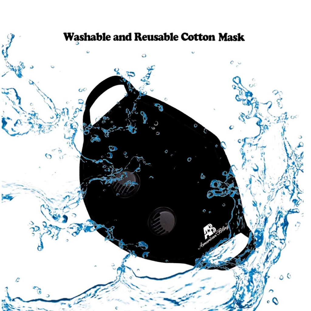 FCM-039DR American Bling Double Breathing Valve Fabric Face Mask Double Layer with Adjustable Nose Clip 1PC Pack