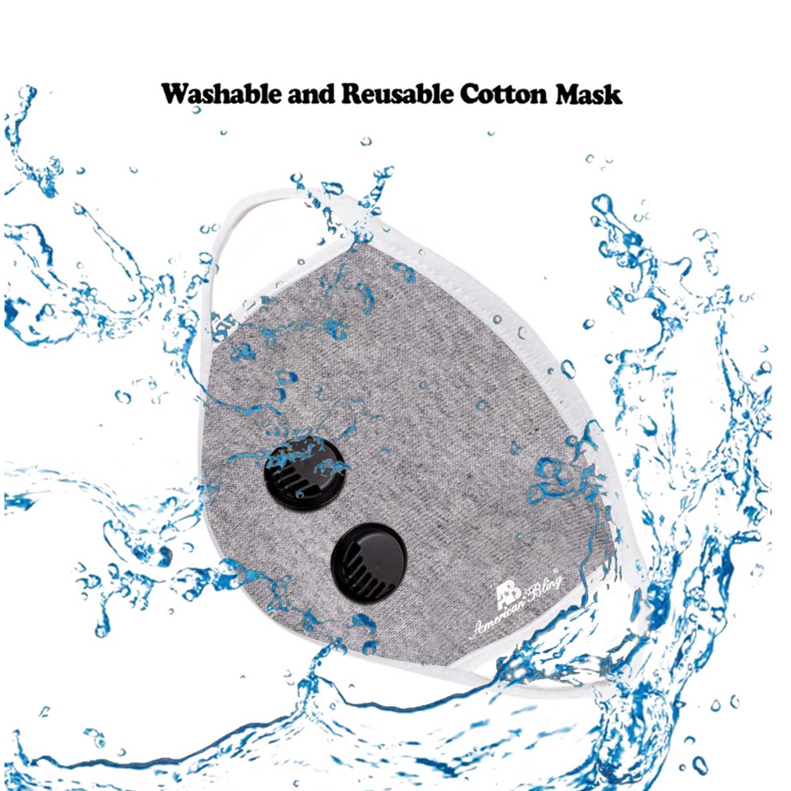 FCM-039DR American Bling Double Breathing Valve Fabric Face Mask Double Layer with Adjustable Nose Clip 1PC Pack