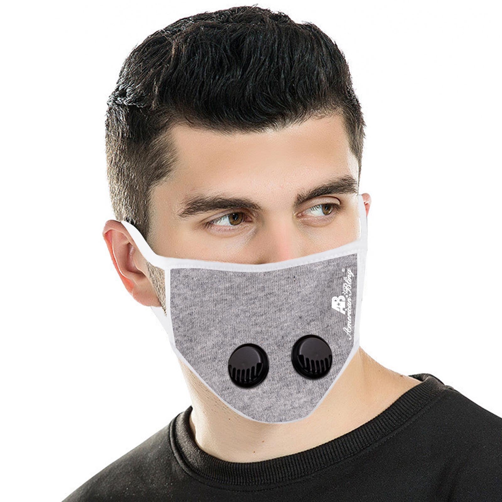 FCM-039DR American Bling Double Breathing Valve Fabric Face Mask Double Layer with Adjustable Nose Clip 1PC Pack