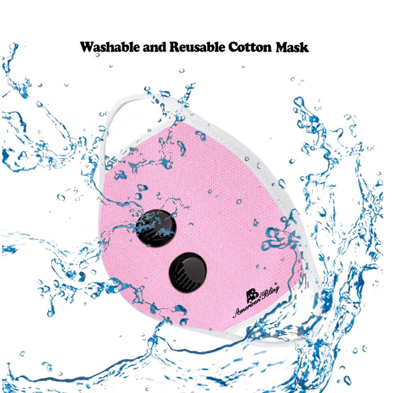 FCM-039DR American Bling Double Breathing Valve Fabric Face Mask Double Layer with Adjustable Nose Clip 1PC Pack