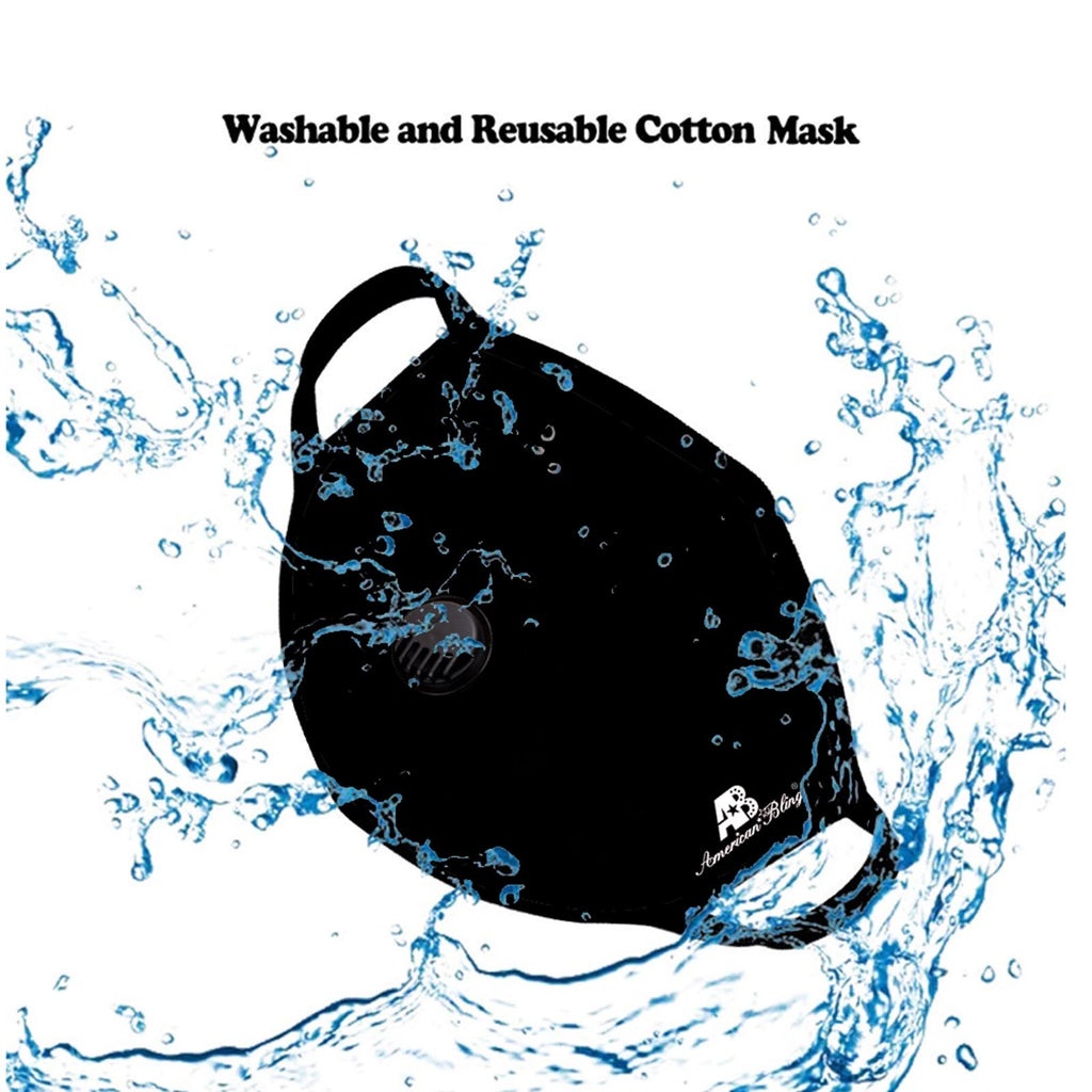FCM-039R American Bling Single Breathing Valve Fabric Face Mask Double Layer with Adjustable Nose Clip 1PC Pack