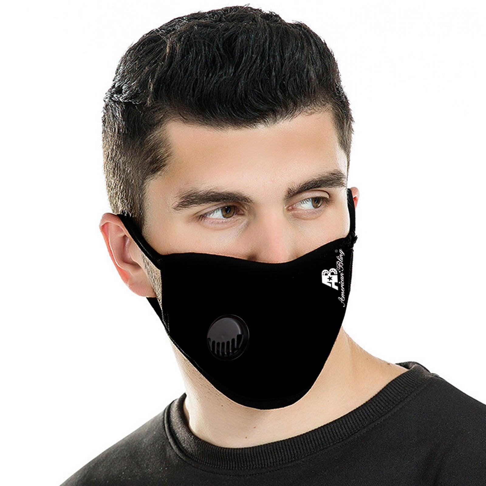 FCM-039R American Bling Single Breathing Valve Fabric Face Mask Double Layer with Adjustable Nose Clip 1PC Pack