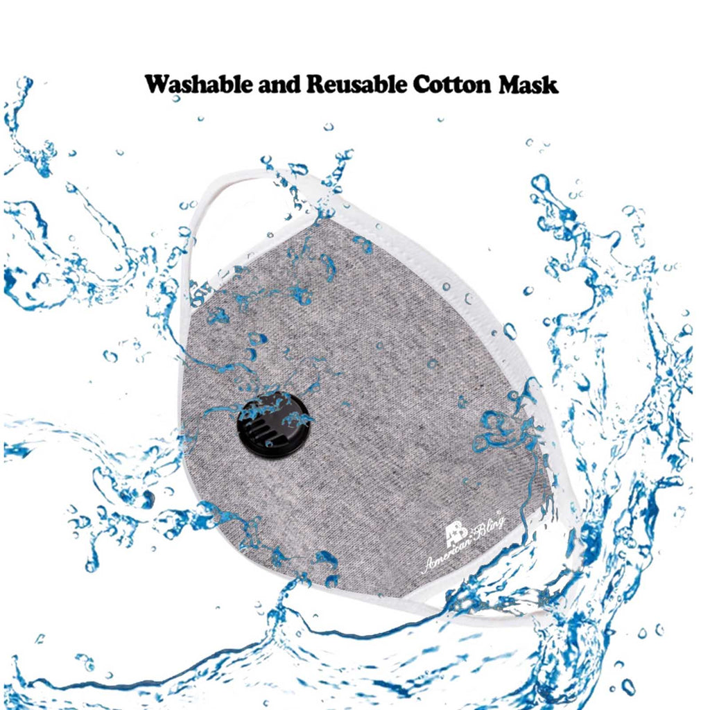 FCM-039R American Bling Single Breathing Valve Fabric Face Mask Double Layer with Adjustable Nose Clip 1PC Pack
