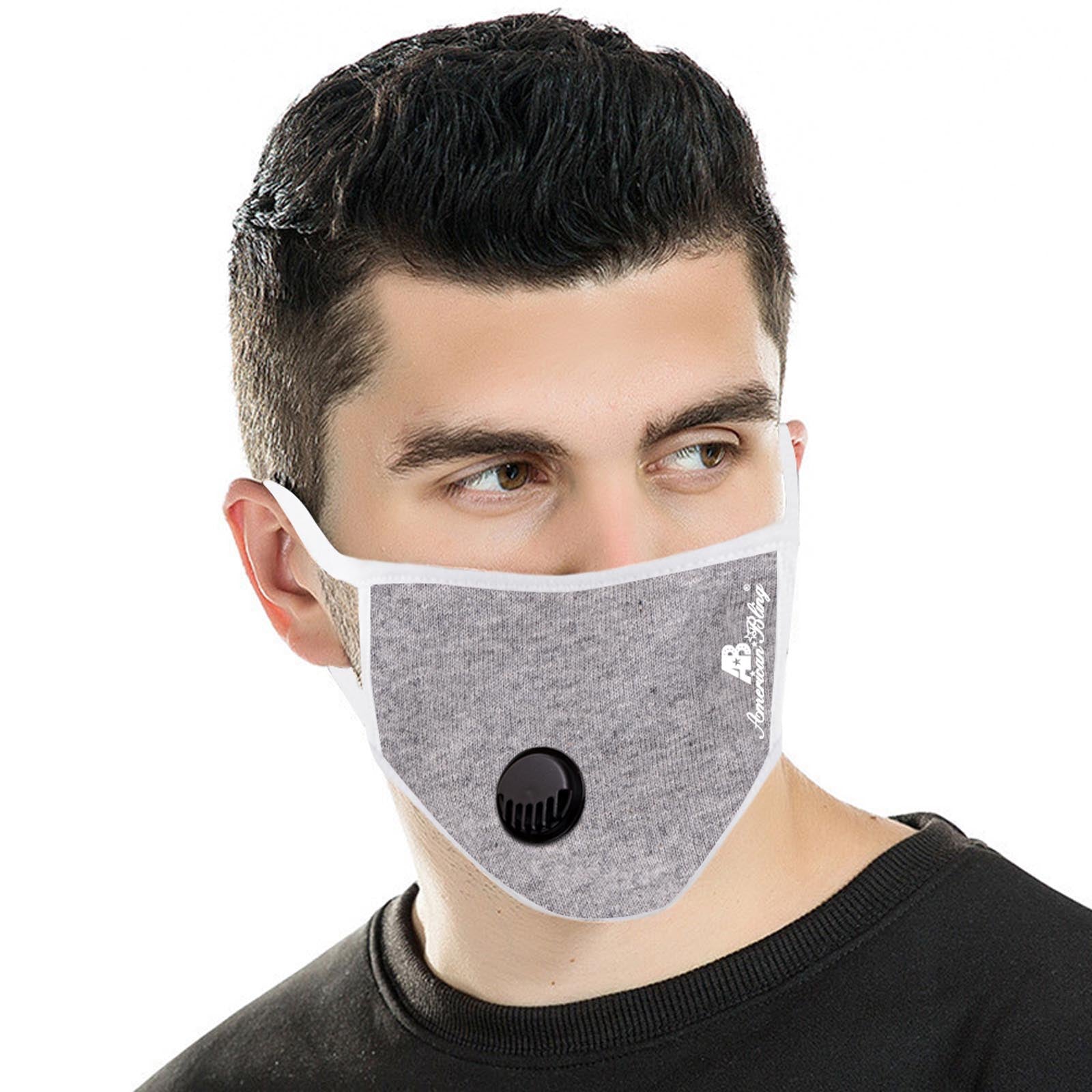 FCM-039R American Bling Single Breathing Valve Fabric Face Mask Double Layer with Adjustable Nose Clip 1PC Pack
