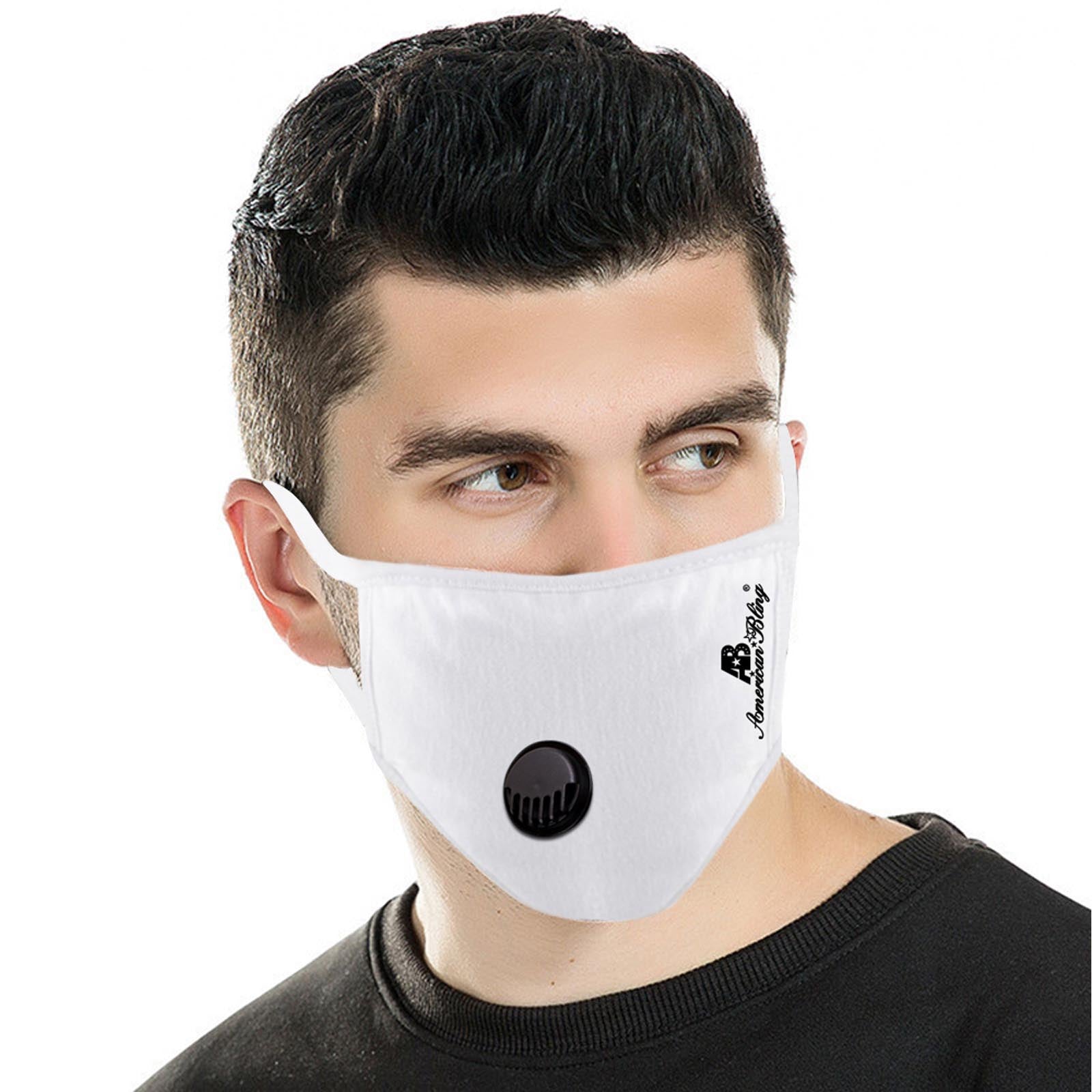 FCM-039R American Bling Single Breathing Valve Fabric Face Mask Double Layer with Adjustable Nose Clip 1PC Pack