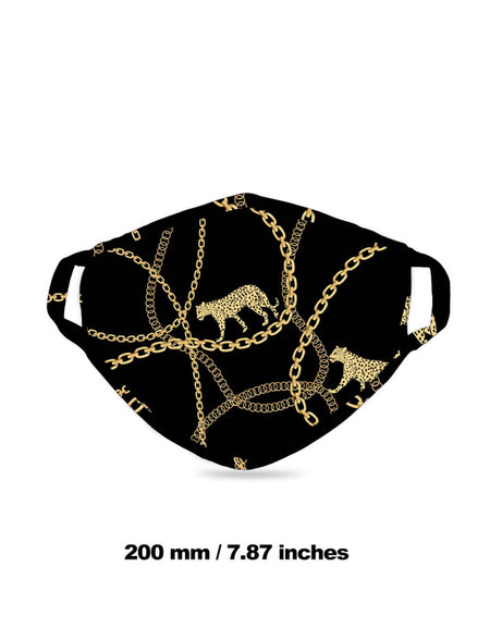 FCM-040  American Bling  Black Leopard Chain Print Cloth face Mask 1Pcs