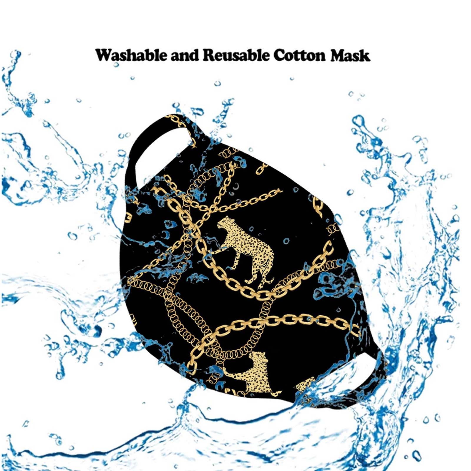 FCM-040  American Bling  Black Leopard Chain Print Cloth face Mask 1Pcs