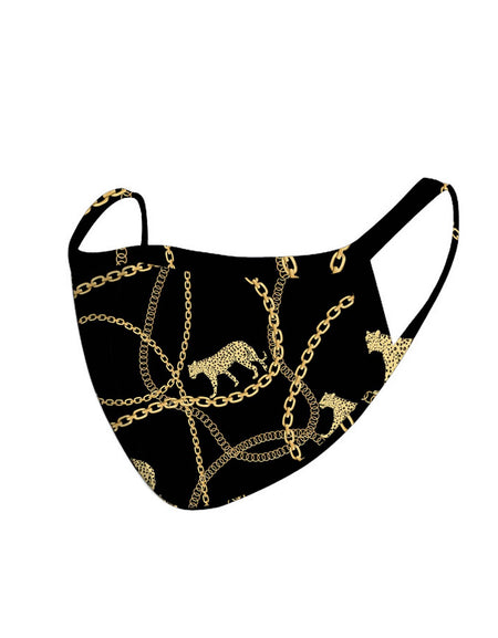 FCM-040  American Bling  Black Leopard Chain Print Cloth face Mask 1Pcs