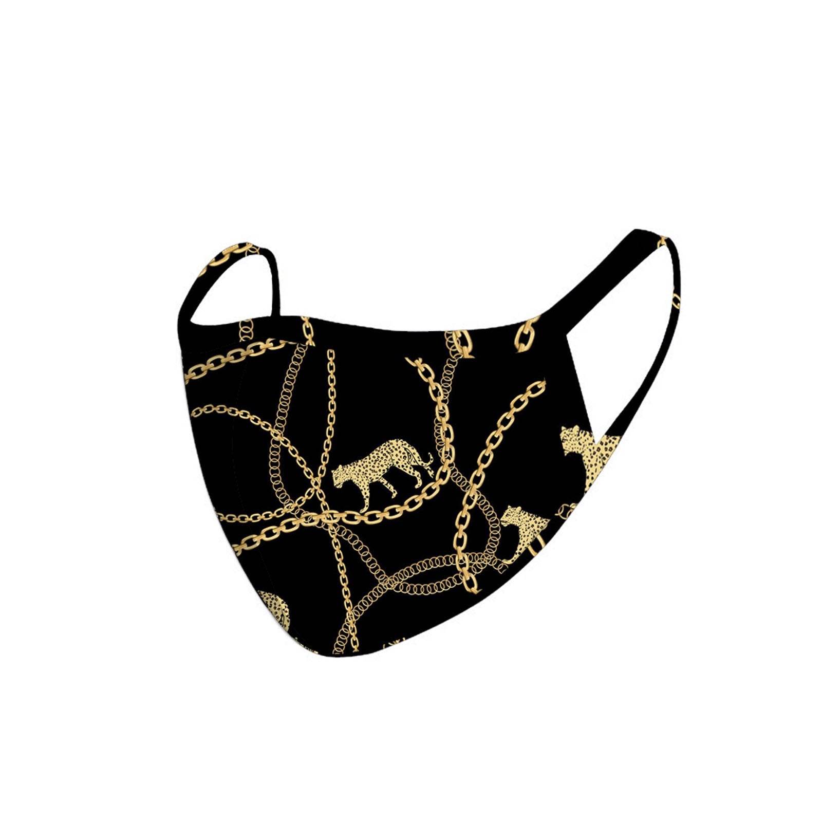 FCM-040  American Bling  Black Leopard Chain Print Cloth face Mask 1Pcs