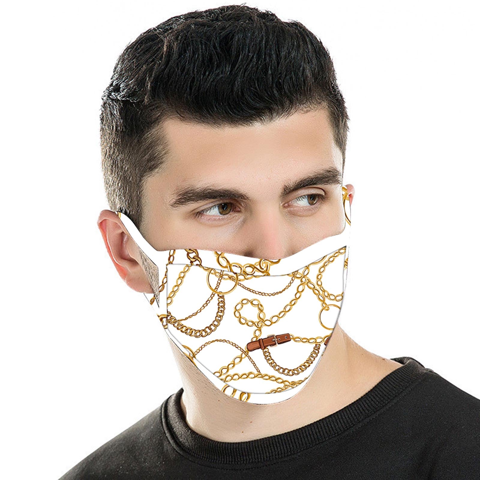 FCM-041 American Bling  White Chain Print Cloth face Mask 1Pcs