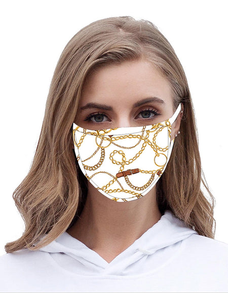 FCM-041 American Bling  White Chain Print Cloth face Mask 1Pcs